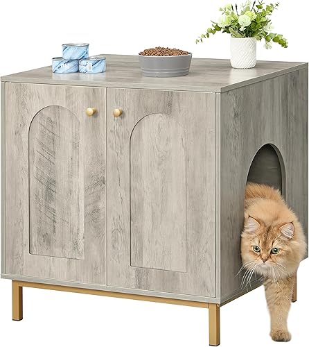 Miniatura 10 de Hzuaneri Caja de arena para gatos, muebles de caja de arena oculta, mesa auxiliar de madera para casa de mascotas, banco de gabinete de