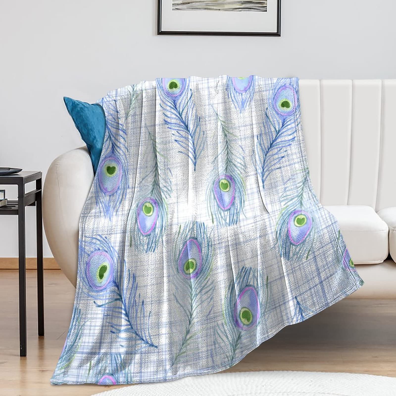 Couverture de voyage paon rustique 101x127 cm pour canapé