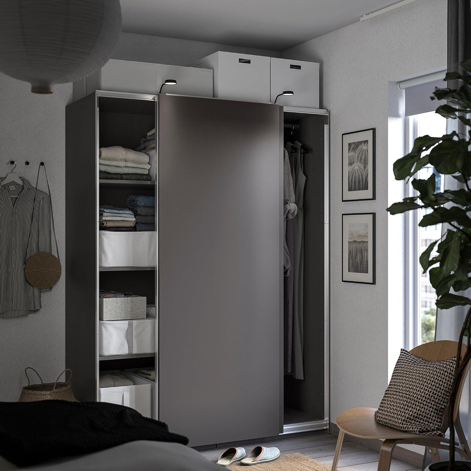 PAX/HASVIK Wardrobe, dark grey/dark grey, 150x66x201 cm