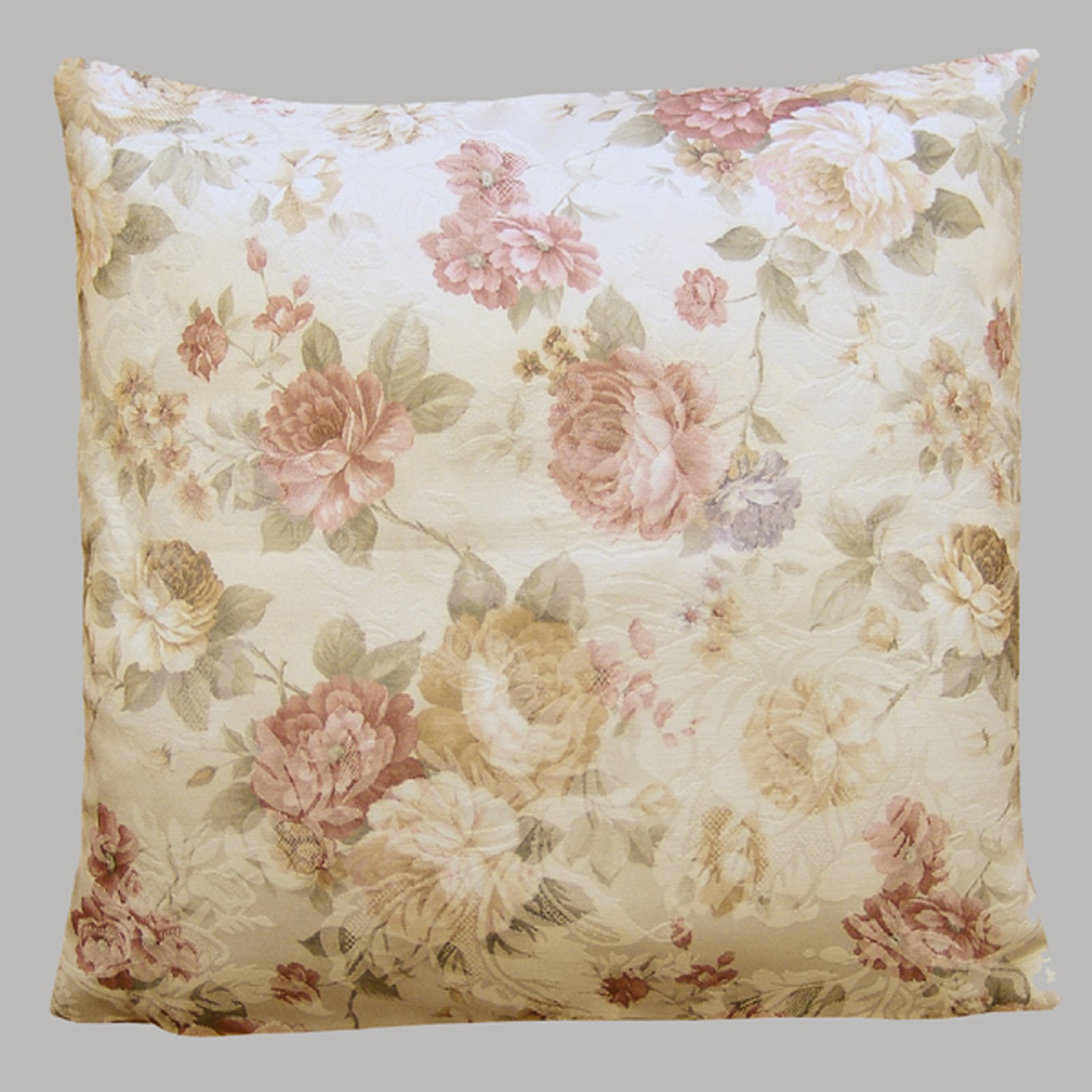 heimtexland ® Landhaus Rosen Kissenhülle in 50x50 cm aus hochwertigem Jacquard in Creme rosé mit Blumen Druck Rose