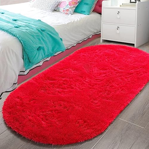 Miniatura 77 de LOCHAS Alfombra esponjosa para dormitorio, 2.6 x 5.3 pies, alfombra lanuda para dormitorio, mesita de noche, alfombra ovalada suave para sala