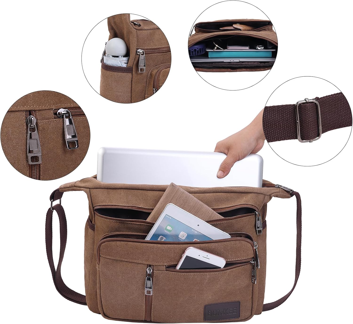 BOMKEE Canvas Messenger Bag, Satchel Bag Vintage Canvas Shoulder Bags Crossbody Laptop Side Bag for Work School Travel - Image 5