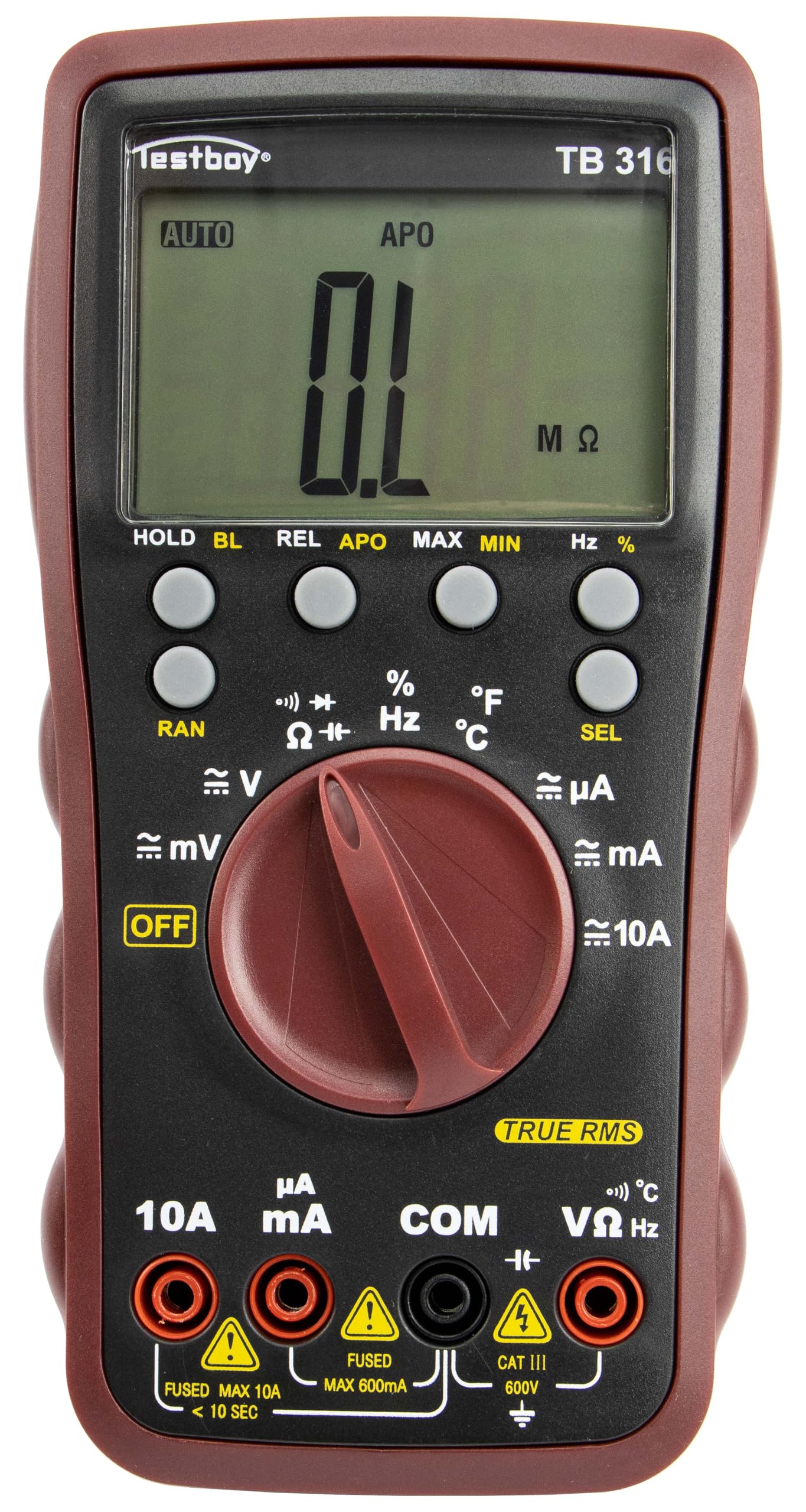 Multímetro digital Testboy 316 (multímetro digital para instalación eléctrica, display de 40 mm de fácil lectura con retroiluminación, prueba de continuidad y medida de resistencia)