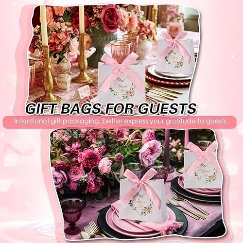 Miniatura 5 de Teling Paquete de 50 mini bolsas de regalo de agradecimiento, pequeñas bolsas de papel con cinta de lazo, bolsas de regalo de agradecimiento para