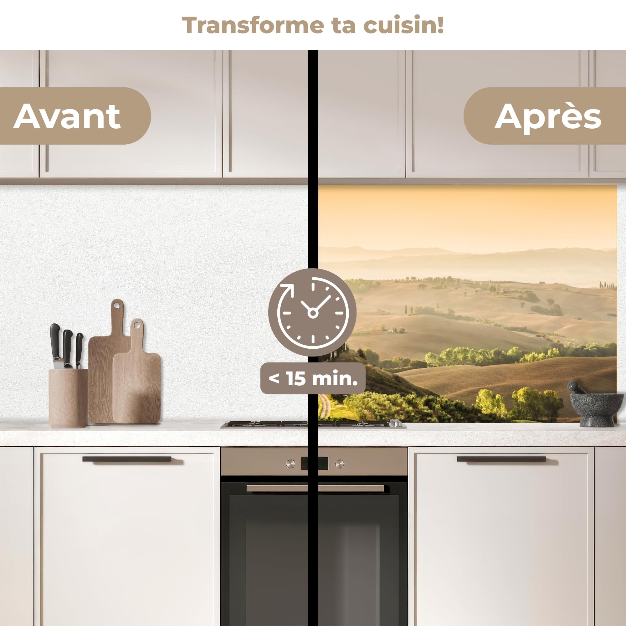 KitchenYeah© Credence Cuisine Sur Mesure 60x150 cm Plaque Adhesive Murale Panneau Decoratif Interieur Peel And Stick Mural Protection Mur Paysage - Toscane - Lumière Du Matin