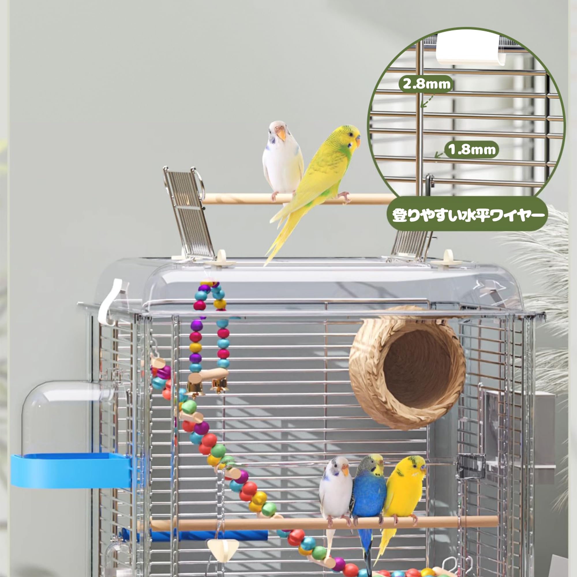 Ruexue 鳥かご 透明アクリル製ドア＆多機能拡張口 文鳥/インコ