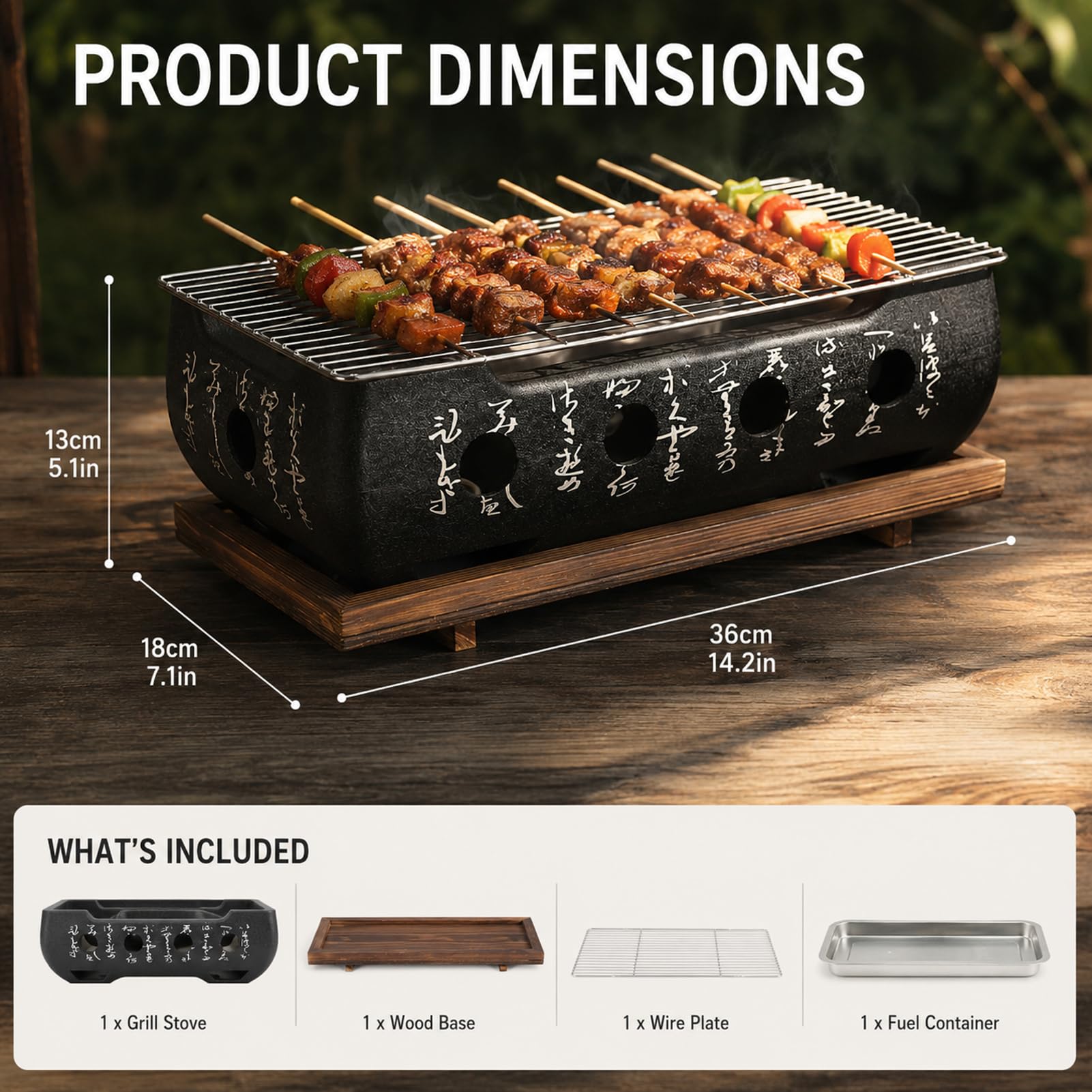 Parrilla De Barbacoa De Estilo Japonés Parrilla De Barbacoa Portátil Calentamiento Rápido Caligrafía Rectangular Parrilla De Carbón De Aluminio Mesa Japonesa Herramientas De (XL)