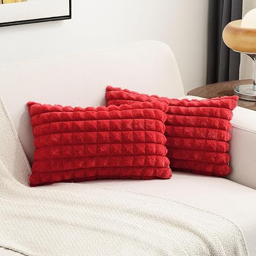 Miniatura 138 de FUTEI Juego de 2 fundas de almohada decorativas color camello de 18 x 18 pulgadas, fundas de cojín cuadradas, piel sintética de conejo esponjosa