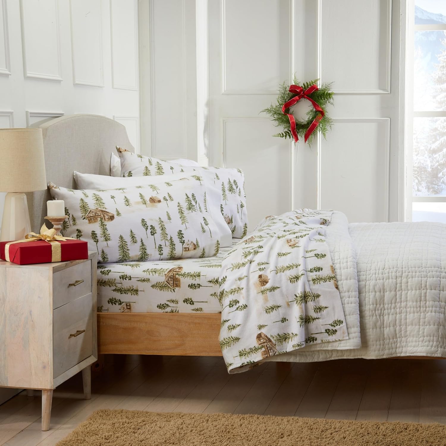 Market & Place 100% Cotton Twin Flannel Sheet Set | 3 Piece Deep Pocket Novelty Cozy Winter Bed Sheets | Double Brushed for Extra Softness & Comfort | Alpine Collection (Twin, Watercolor Forest) - Image 3