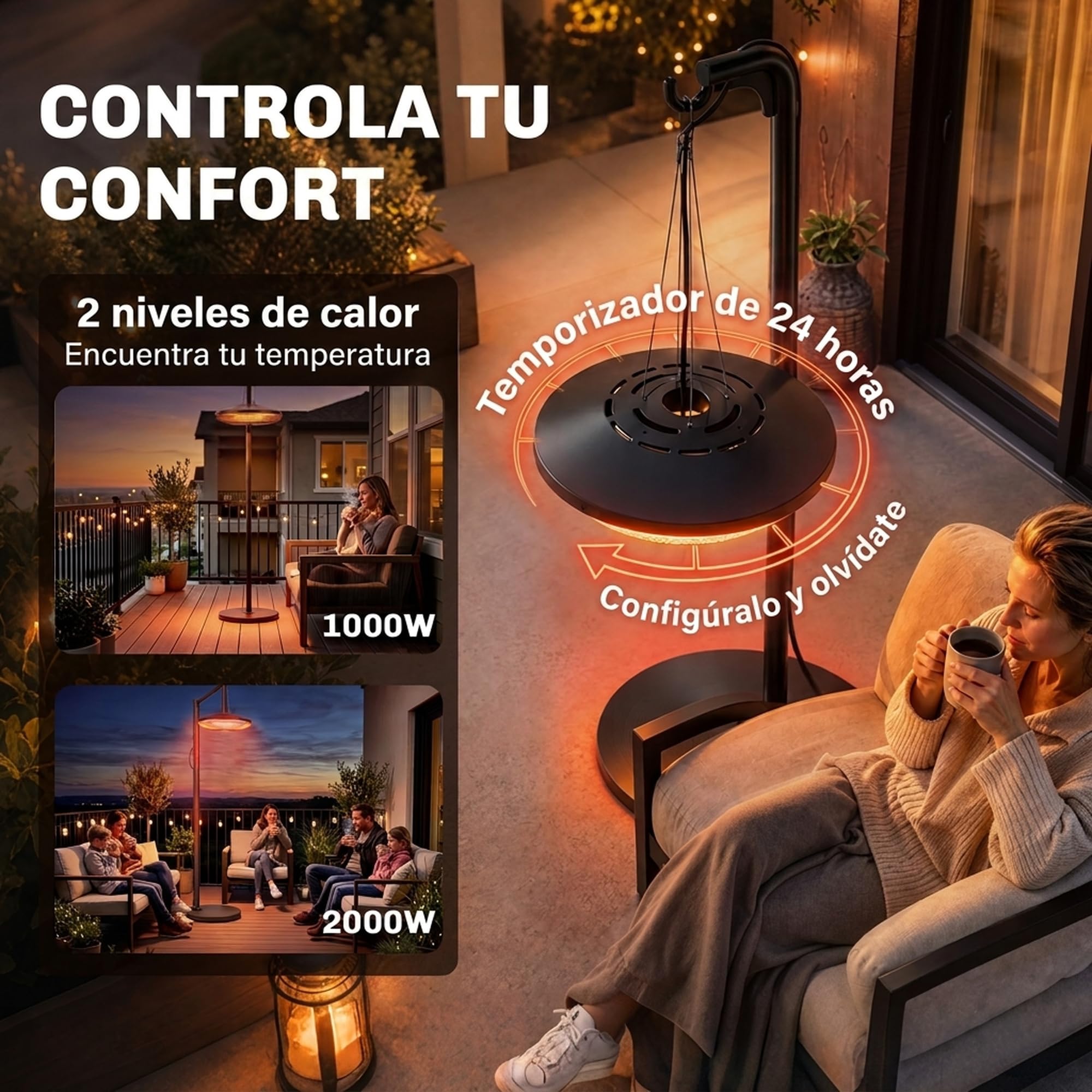 Outsunny Chauffage de terrasse électrique suspendu avec lumière LED, 1000/2000 W, IP65, radiateur infrarouge d'extérieur à fixer au plafond avec commande tactile/télécommande, minuterie 24 h, noir