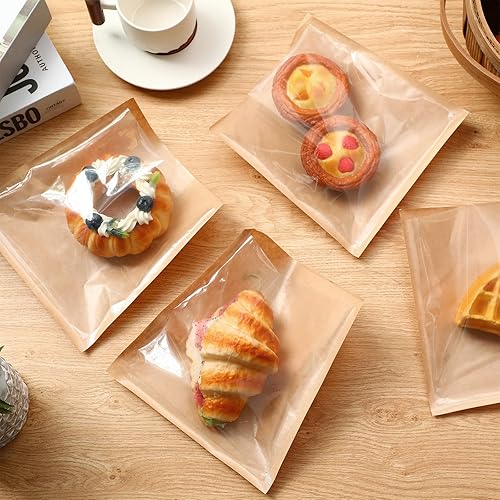 Miniatura 6 de Yeaqee 600 bolsas de panadería de 7.1 x 7.5 pulgadas, bolsa de dona sellable con ventana, bolsa de papel para sándwich, resistente a la grasa,
