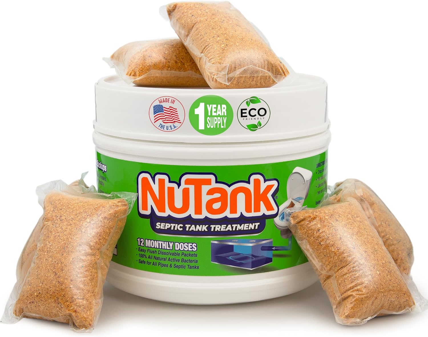 Septic Tank Treatment – 12 Dissolving Packets – 1 Year Supply of Septic Safe Enzyme Producing Packets – Helps Protect Against Costly Septic Backups – Made in USA