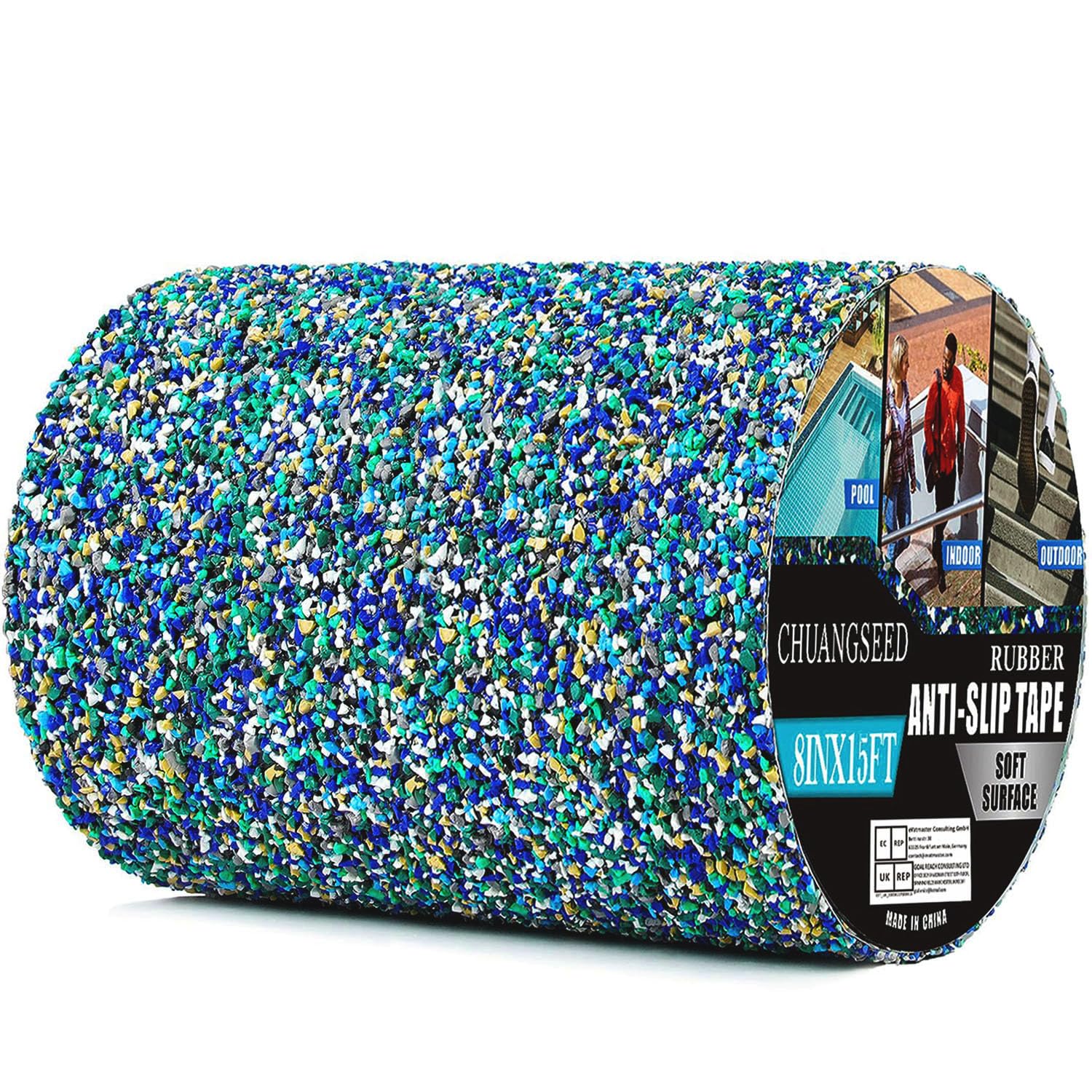 CHUANGSEED Cinta antideslizante de goma azul para piscina, 20 cm x 4,5 m, para uso en exteriores e interiores, impermeable, cinta antideslizante de seguridad para tracción de peldaños de escaleras