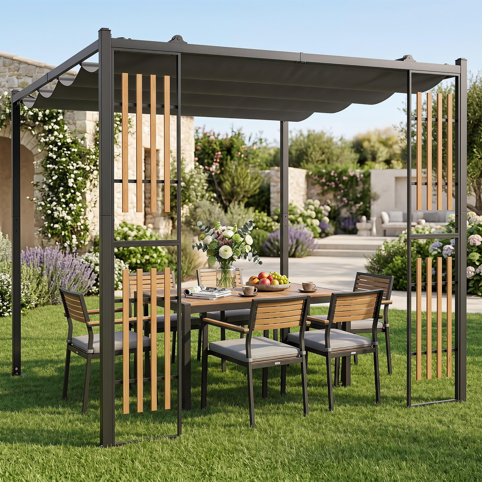 COSTWAY Pergola Tonnelle Jardin 2,3x2,3M, pour Terrasse Extérieure, Gris (sans Étagères)