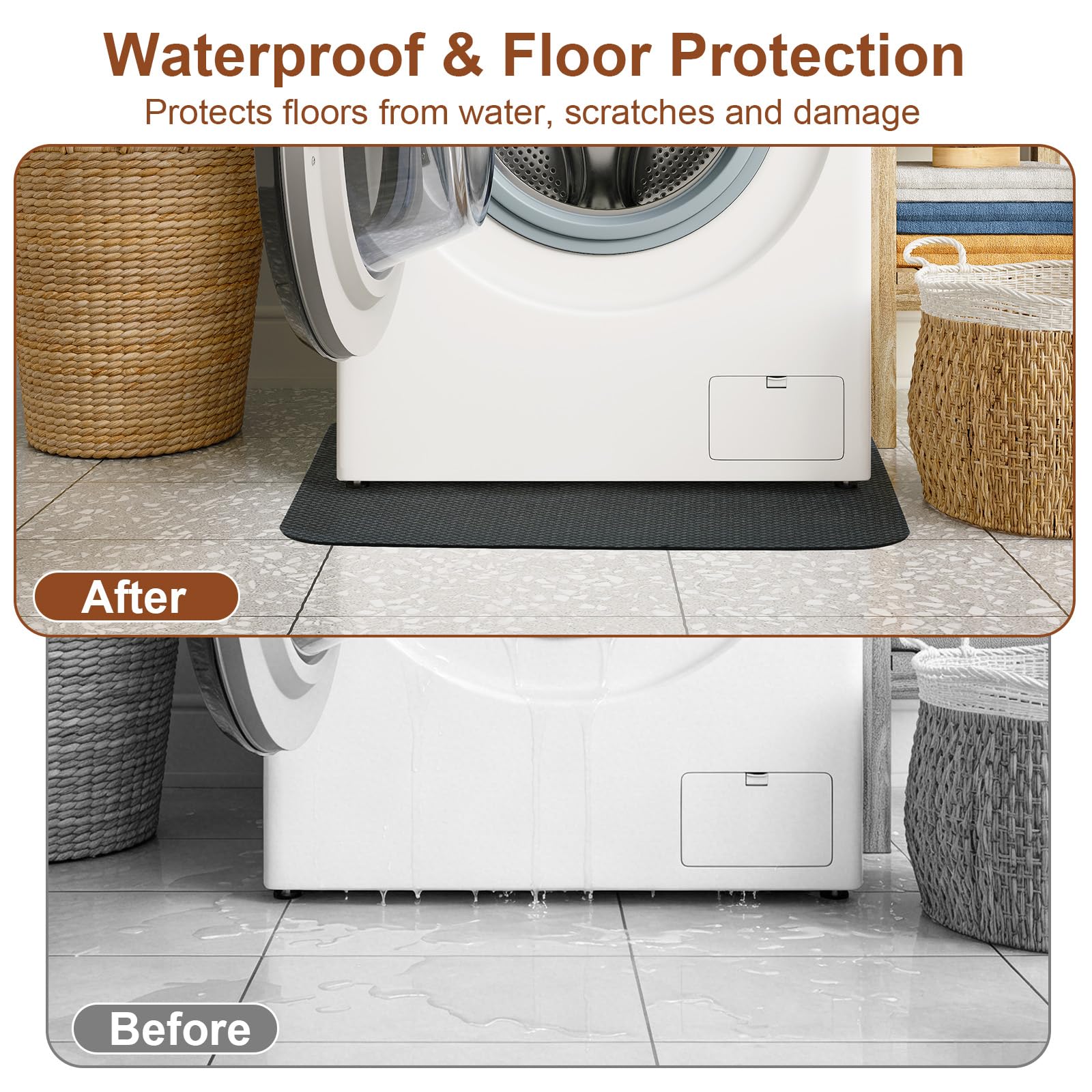 Tapis anti-vibrations pour machine à laver - 60 x 60 cm - Antidérapant en PVC - Absorbe les chocs - Imperméable et stable - Pour sèche-linge et appareils ménagers