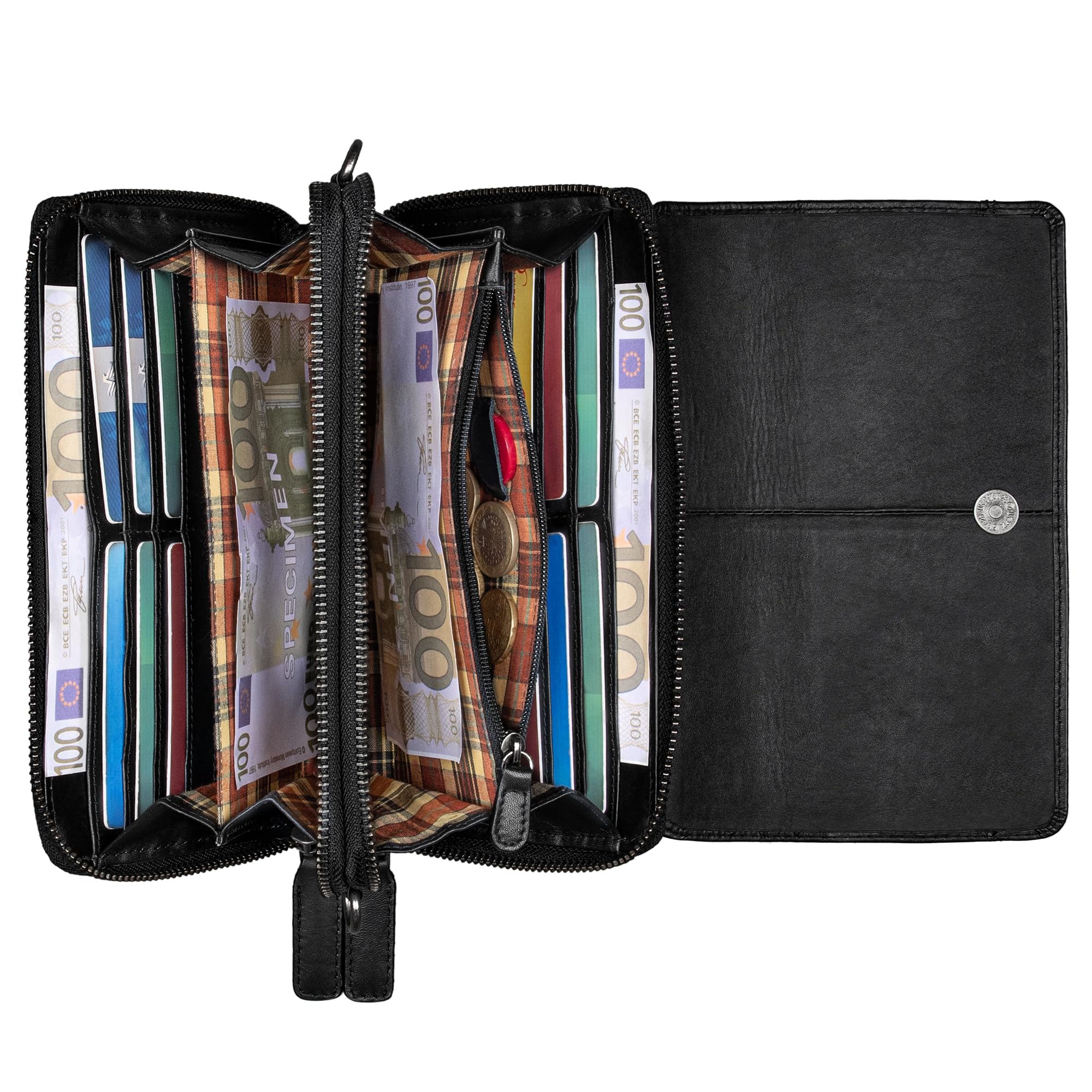 STILORD "Sabrina 4-in-1 Sac Bandoulière pour Telephone Portable Femme Cuir Grand Pochette Portefeuille Sacoche Telephone Portemonnaie Sac Cuir véritable 7 Pouce RFID Couleur:Noir