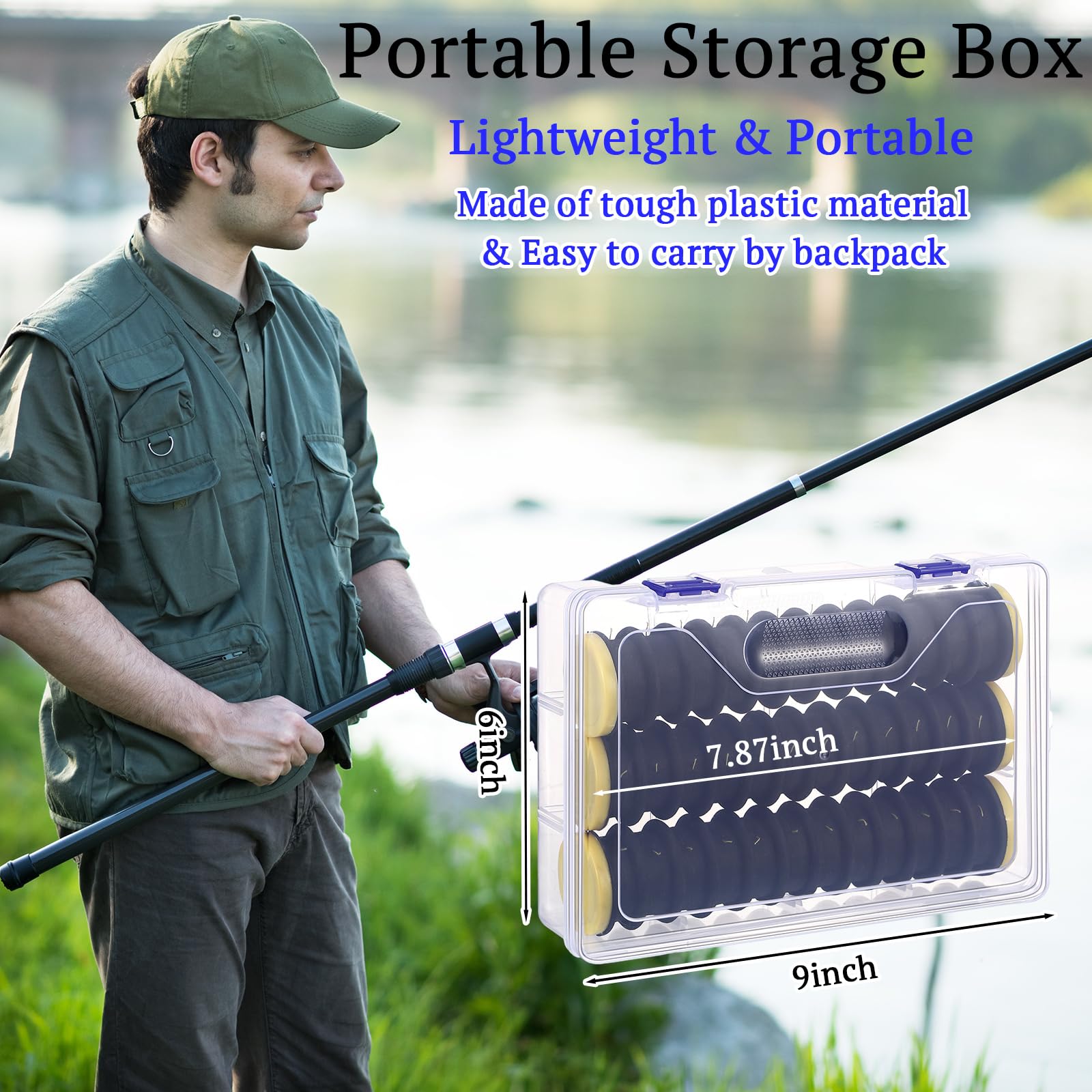 Rotatingpals 6 Pcs Snell Hook Holder Fishing Leader Storage Leader Holders with 72 Line Slots Organizer Fishing Storage Tackle Organizer and Keeper Rigger for Walleye Catfish(Black)