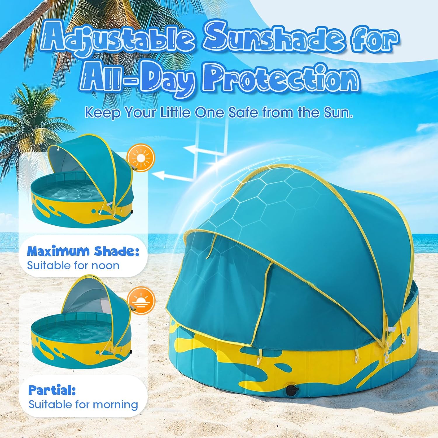 Peradix Paddling Pool for Kids and Pets, 48in Portable Baby Pool with Canopy Non Inflatable & UV Protection, Toddlers Ball Pit and Kiddie Splash Toys for Backyard Beach Tent Easy Pop Up Outdoor