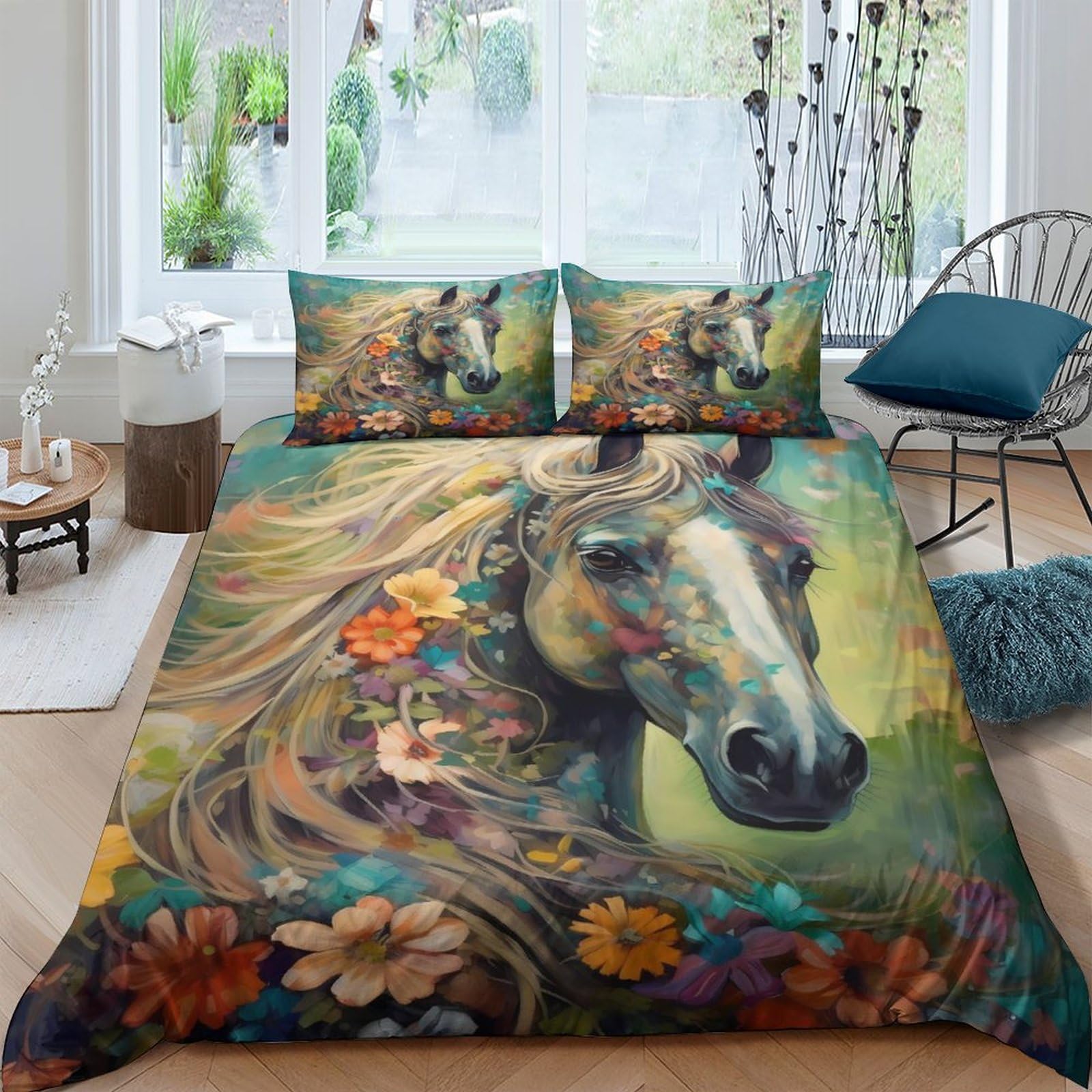 Housse de couette chevaux 3D pour une chambre d'enfant ou d'adulte