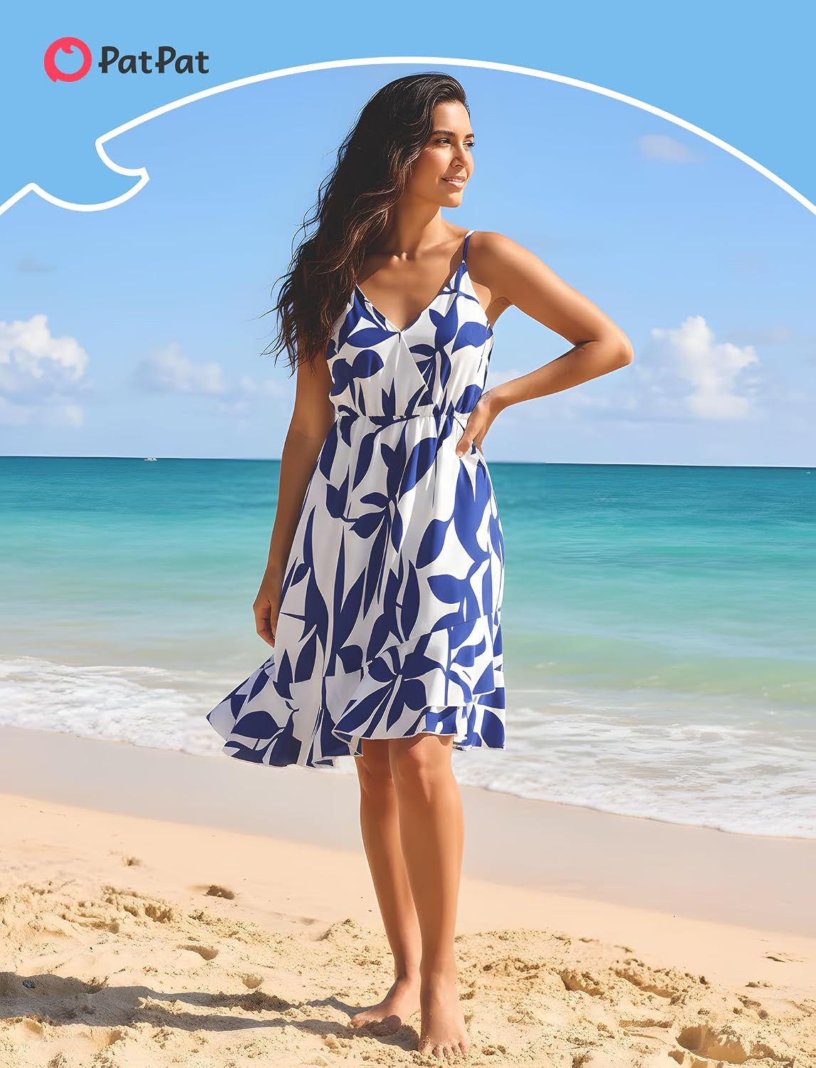 PATPAT Matching Hawaiian Outfits for Couples Beach Vacation Tropical Print Women Spaghetti Strap Dress or Men Cruise Shirt