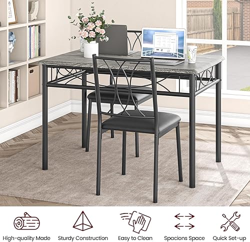 Miniatura 5 de CABIHOME Juego de mesa de comedor, 5 piezas rectangulares para 4 personas con 4 sillas tapizadas, juego de mesa de comedor para espacios pequeños,