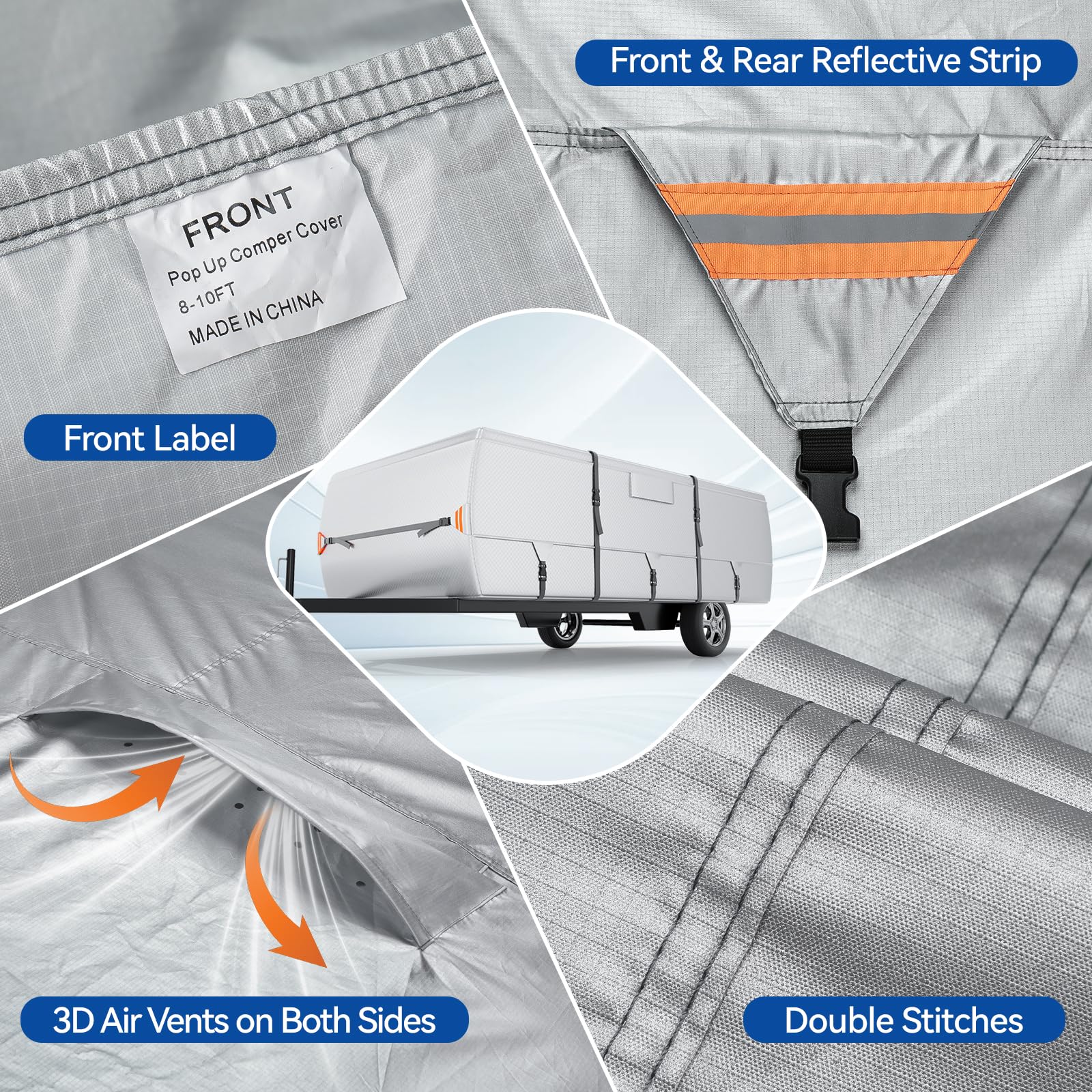 Cubierta Plegable de poliéster Plateado 420D Ripstop para Caravana de 10 a 12 pies con Bolsa de Almacenamiento, Impermeable, Anti-UV, Transpirable, Cubierta para Remolque con 5 + 2 Correas