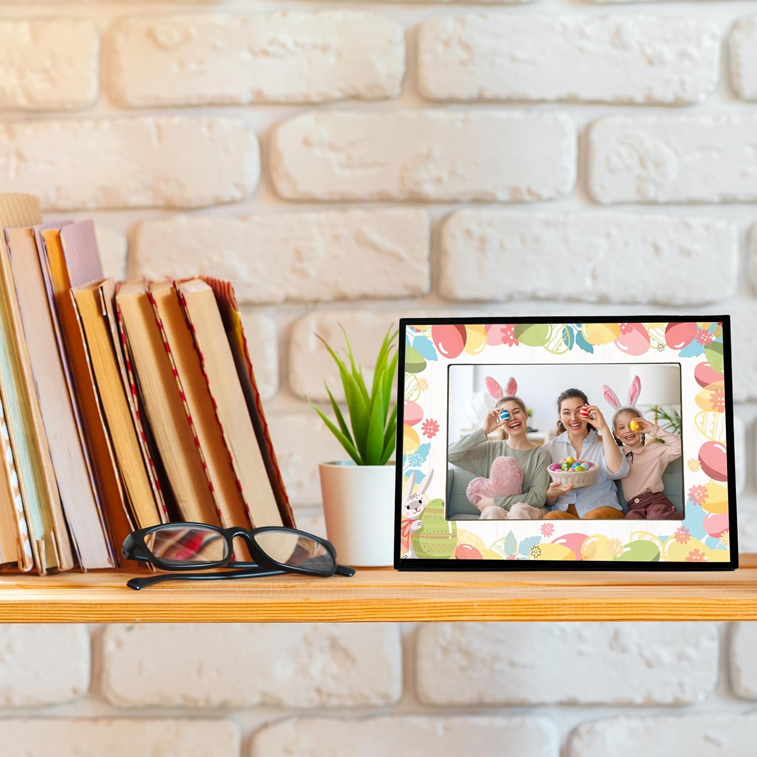 Easter Picture Frame, Easter Gifts for Women Friends, Wooden Easter Egg Bunny 4x6 Photo Frame, Colorful Easter Egg Decorations, Easter Party Supplies Favor-B01