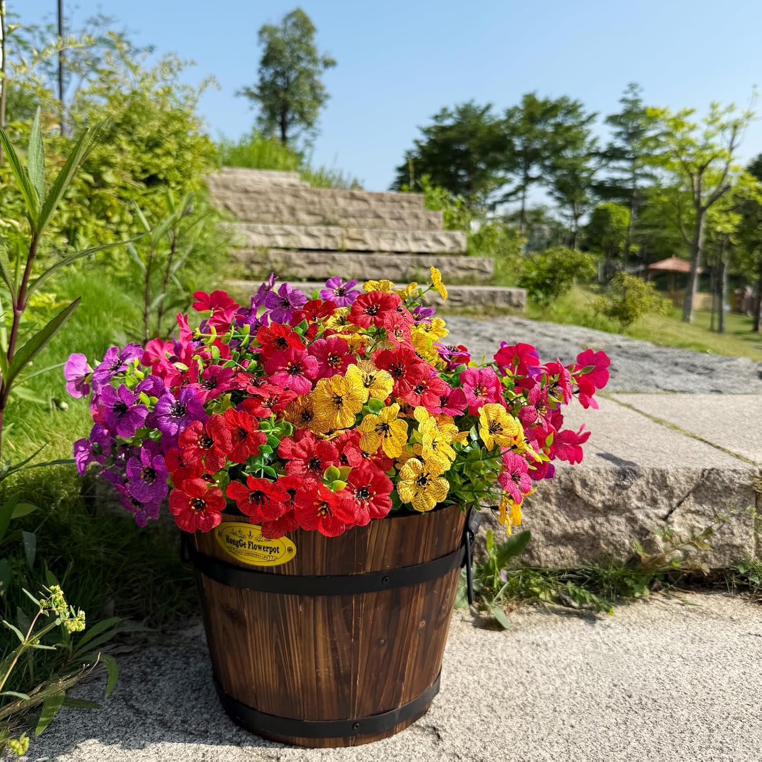 12 Bundles Artificial Flowers for Outdoor,4 Color No Fade UV Resistant Fake Flowers,Faux Plants for Outside Hanging Planters,Artificial Plants for Indoor Porch Garden Home Wedding Decor - Image 5