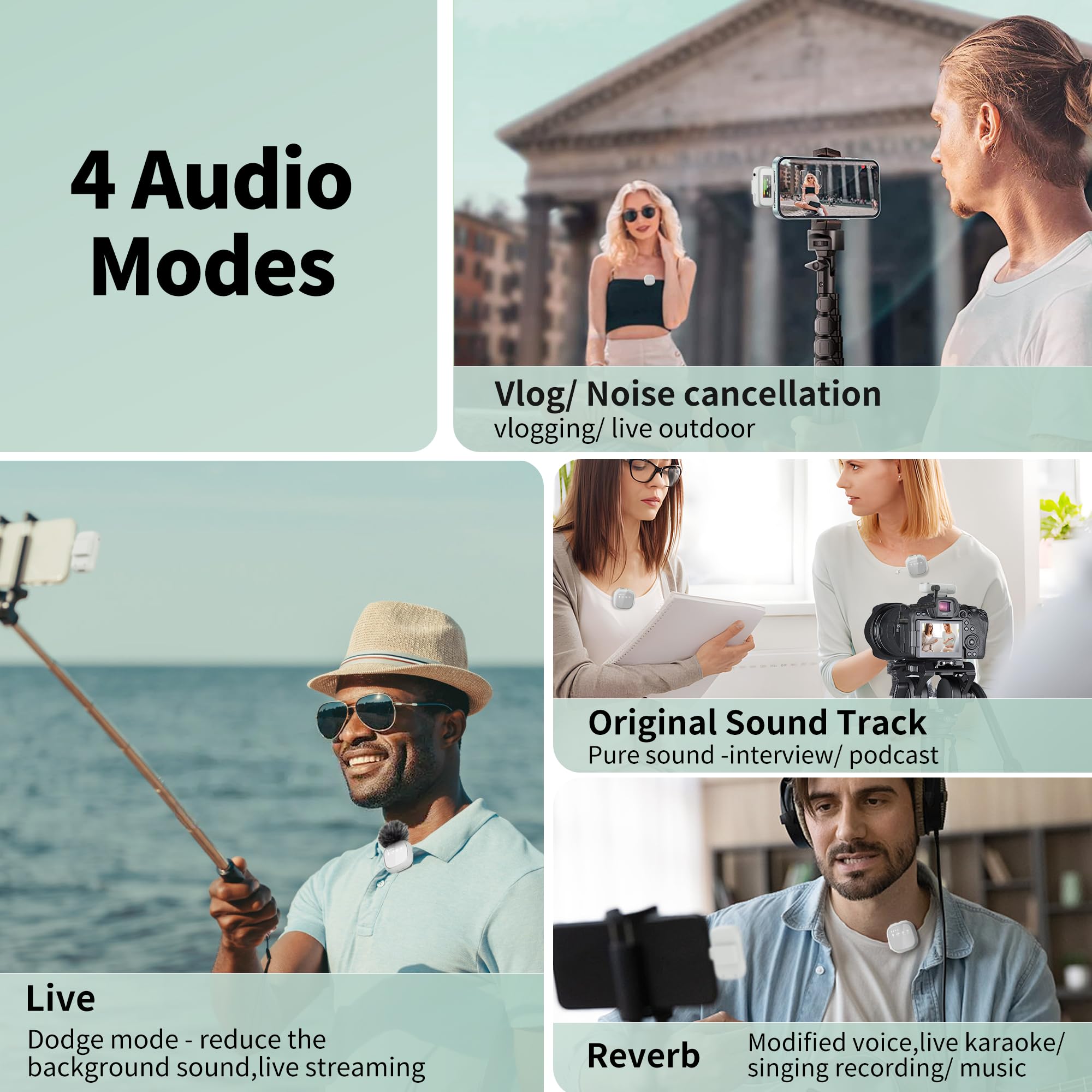 Micrófono Lavalier inalámbrico Lavalier para iPhone, diseño de mini micrófono con clip para transmisión en vivo, grabación de video, podcast, vlog, canto, equipo de Youtuber para cámara DSLR con