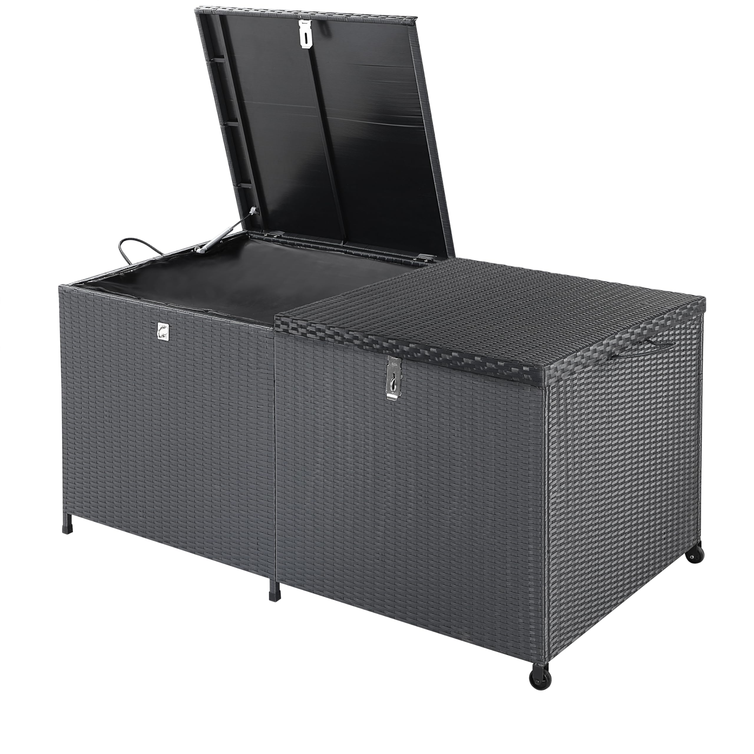 CASARIA® Baúl de Jardín de Poliratán XXL 625L Negro con Ruedas Arcón de Jardín Impermeable 150x77x73cm