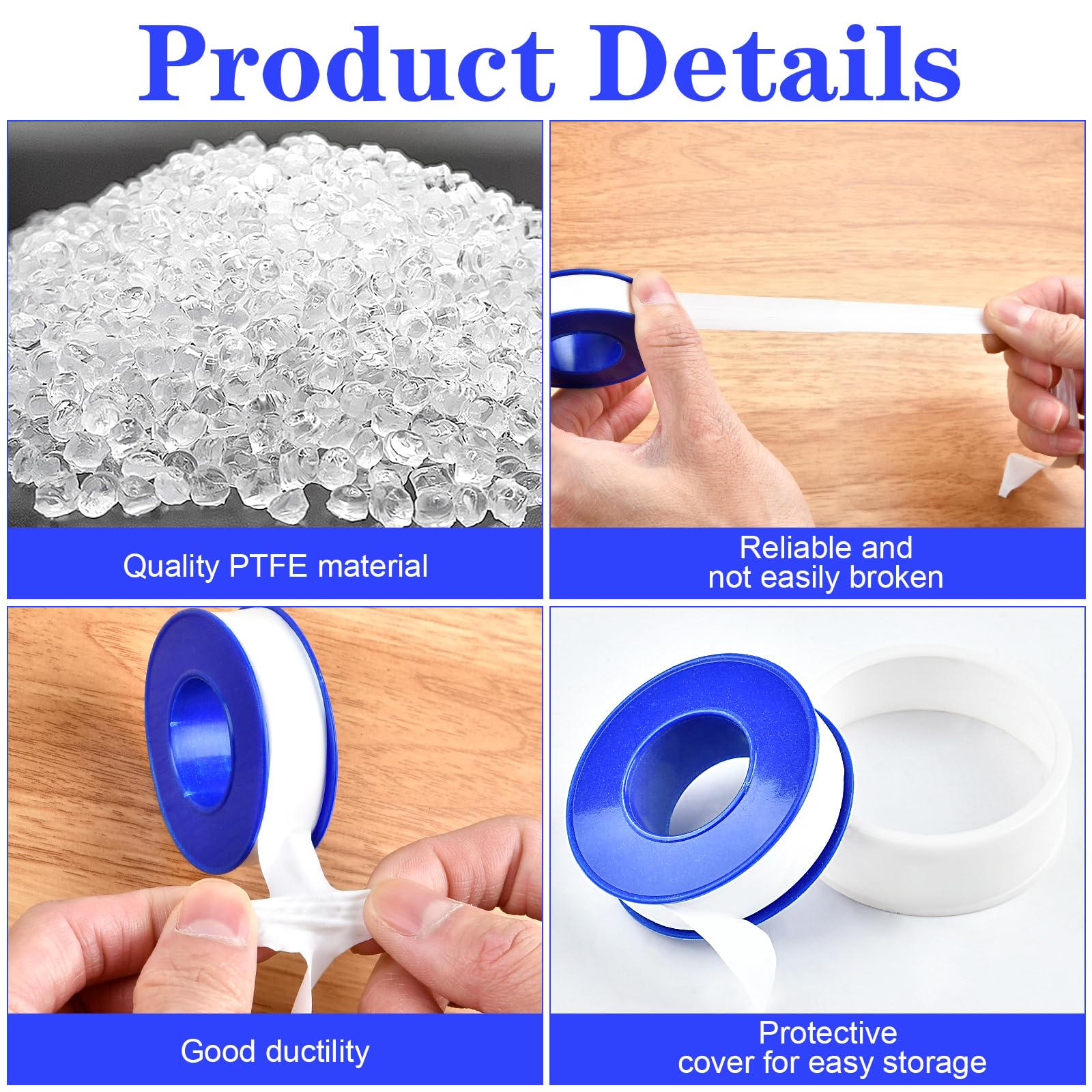 Lot de 100 rouleaux de ruban adhésif en téflon - 1,3 x 1,3 cm - Ruban adhésif étanche en PTFE pour pommeau de douche, réparation de tuyau, ruban fileté, blanc
