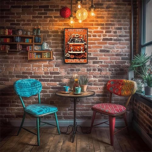 Miniatura 4 de Letrero de hojalata vintage Stay Trippy Little Hippie para tratar el hogar, bar, cafetería, tienda de granja, 8.00 x 12.00 pulgadas con marco de