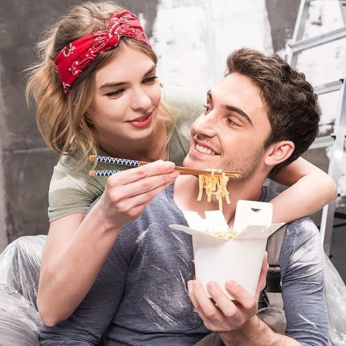 Miniatura 3 de Antner 10 pares de palillos de bambú natural, estilo japonés, reutilizables, aptos para lavavajillas, 8.8 pulgadas