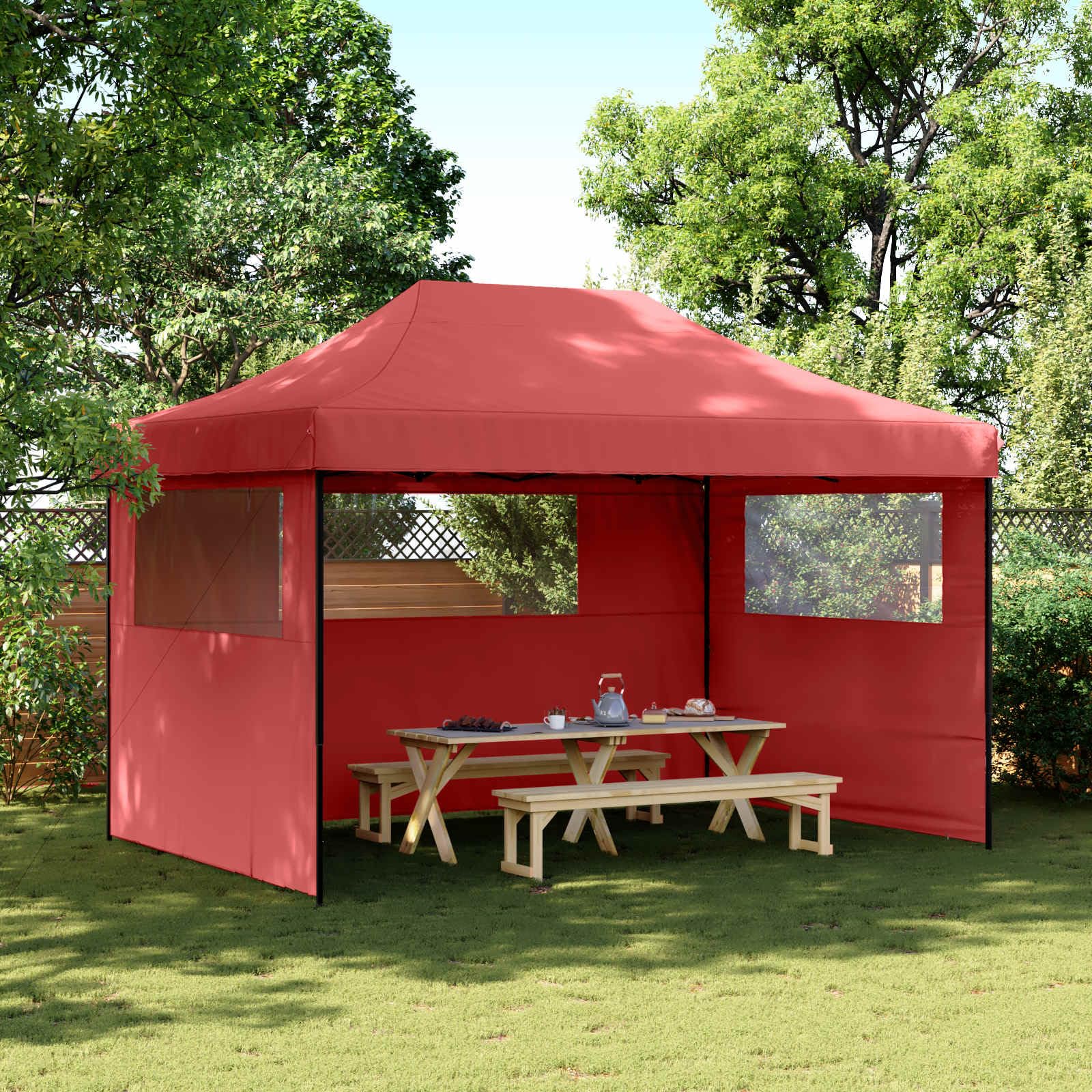 Bordowy namiot imprezowy, 279 x 410 x 315 cm, tkanina Oxford