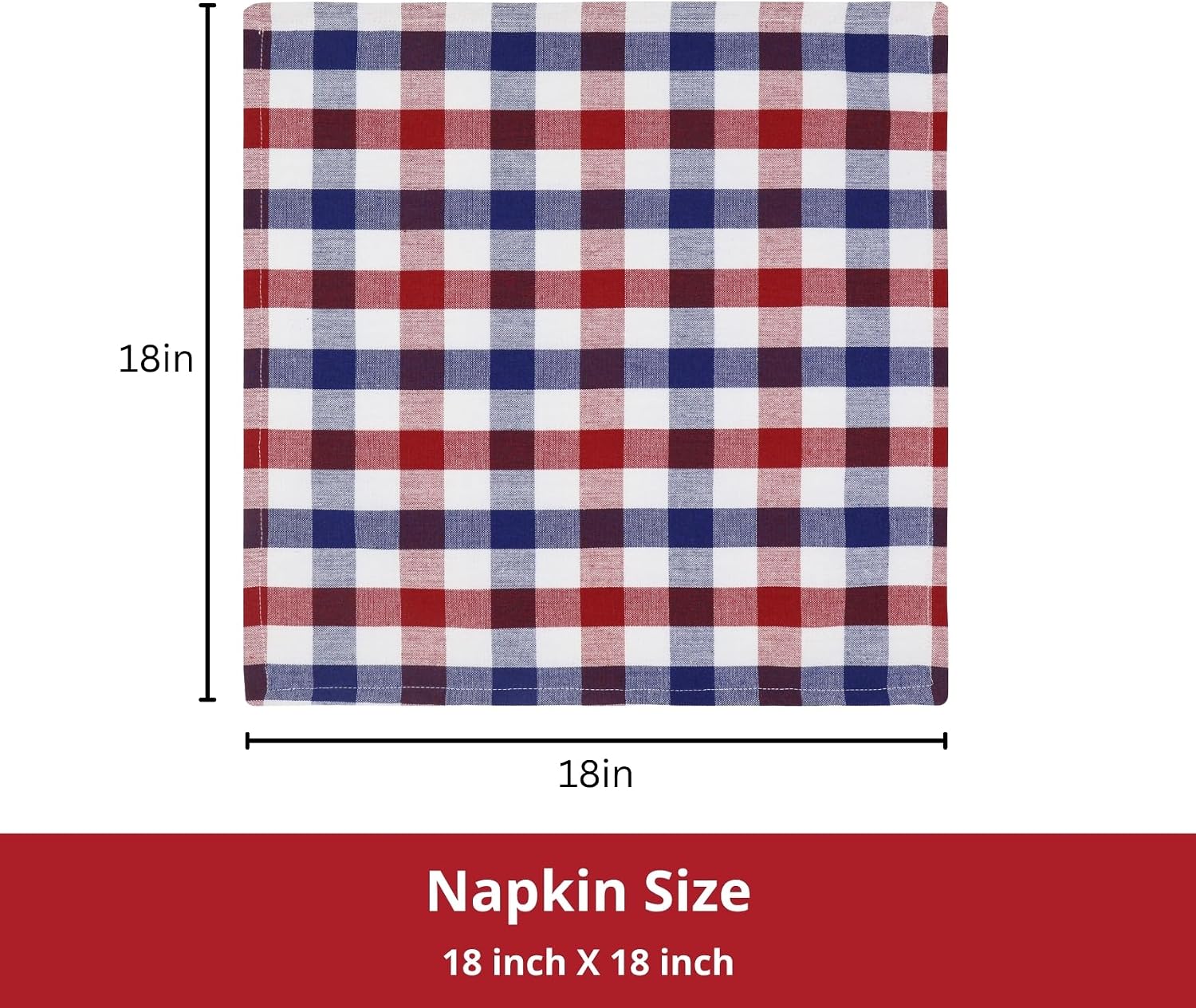 PurpleEssences 4th of July Buffalo Plaid Cloth Napkins - Mitered Corners - Summer - Gingham Check Dinner Napkin - Set of 12-100% Cotton - 18x18 Inch - Reusable Washable - Red White Blue