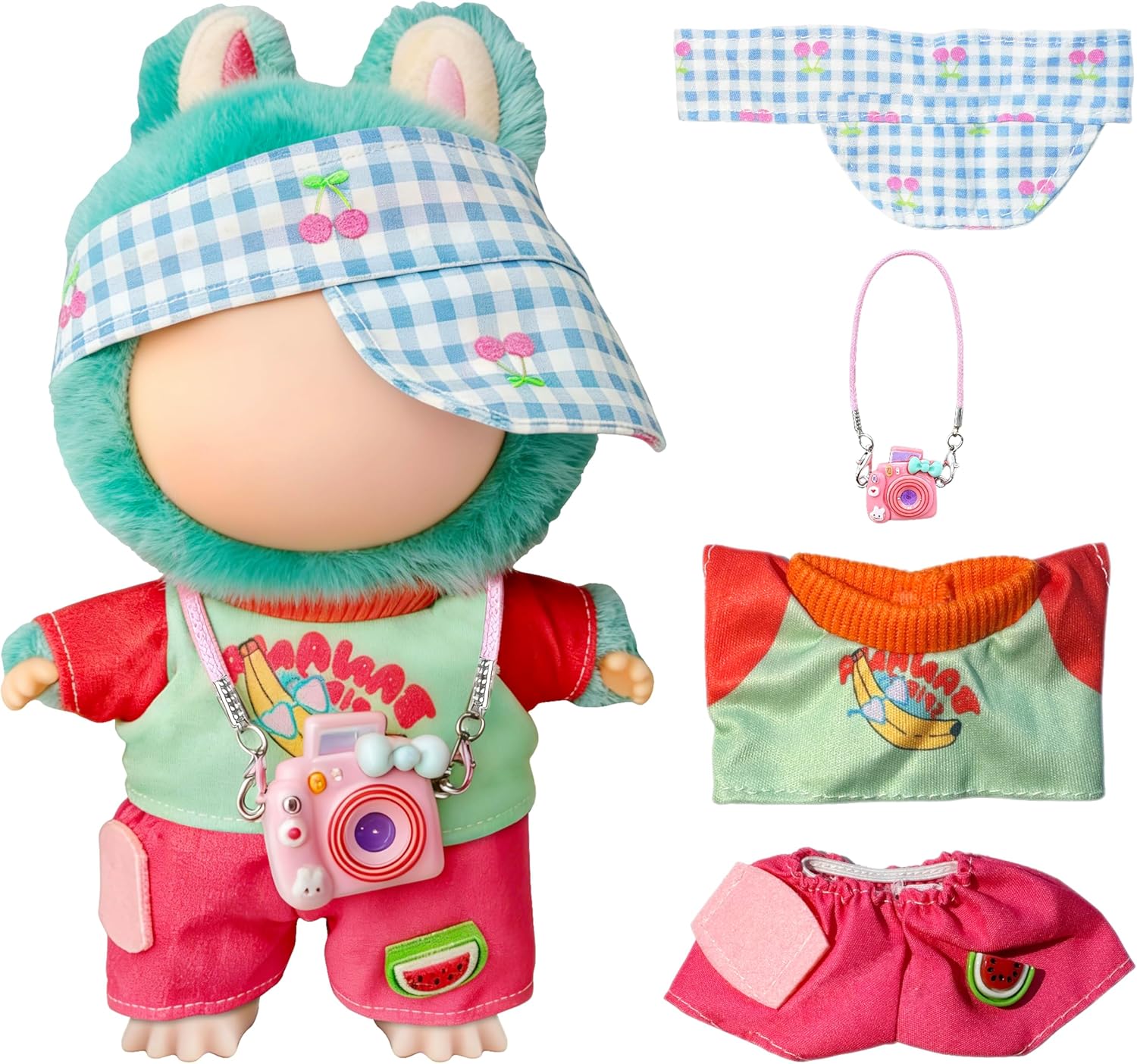 Clothes for LABUBU 17cm Doll (NO Doll), Outfits Accessories for LABUBU Dress Up, Cute Clothing for Doll Overalls and Hats Set (Colorful A)