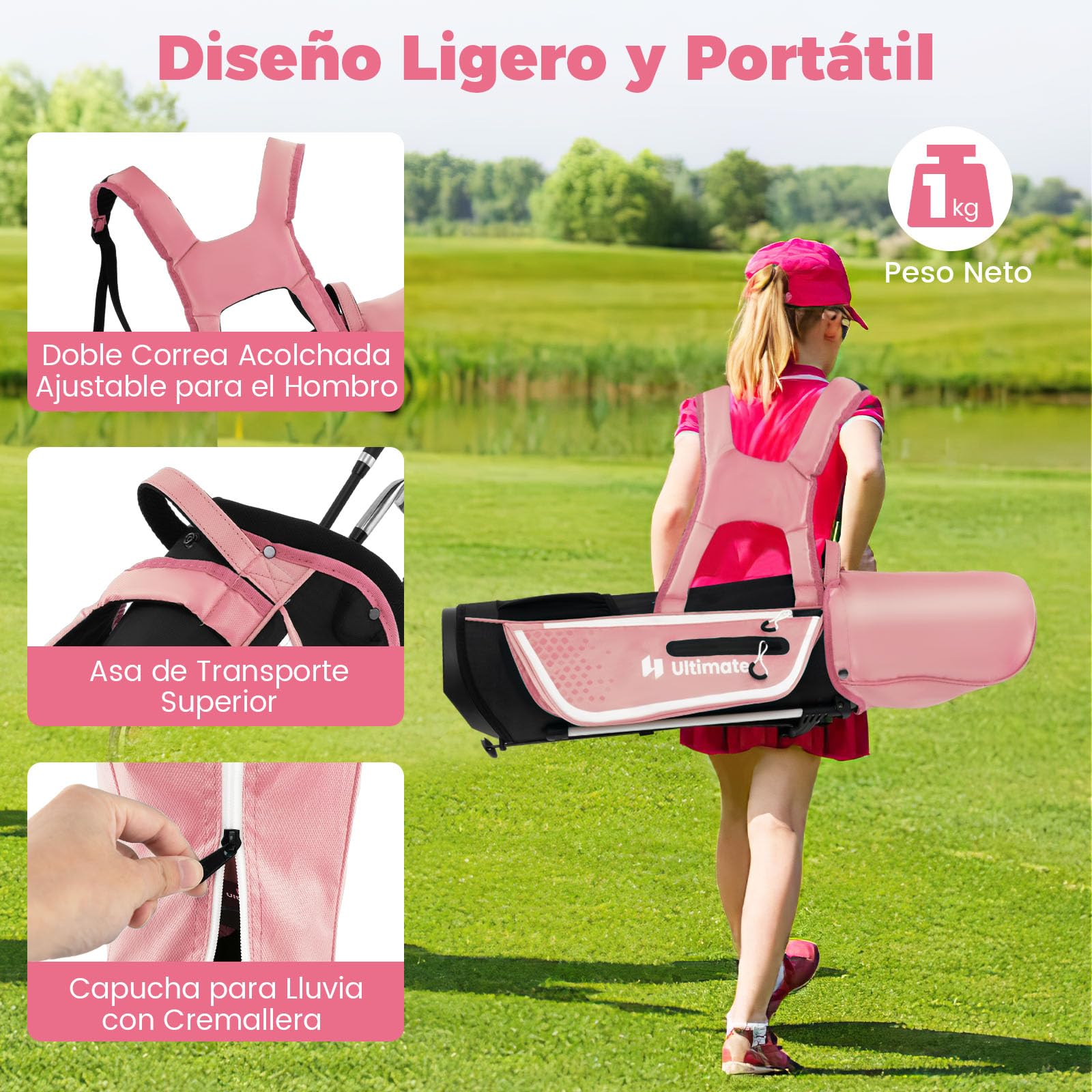 GYMAX Juego Completo de Palos de Golf para Niños de 11 a 13 Años, Incluye Bolsa de Golf, Funda para la Lluvia, Madera N.° 1, Híbrido N.° 5, Hierros N.° 7 N.° 9 N.° S, Putter