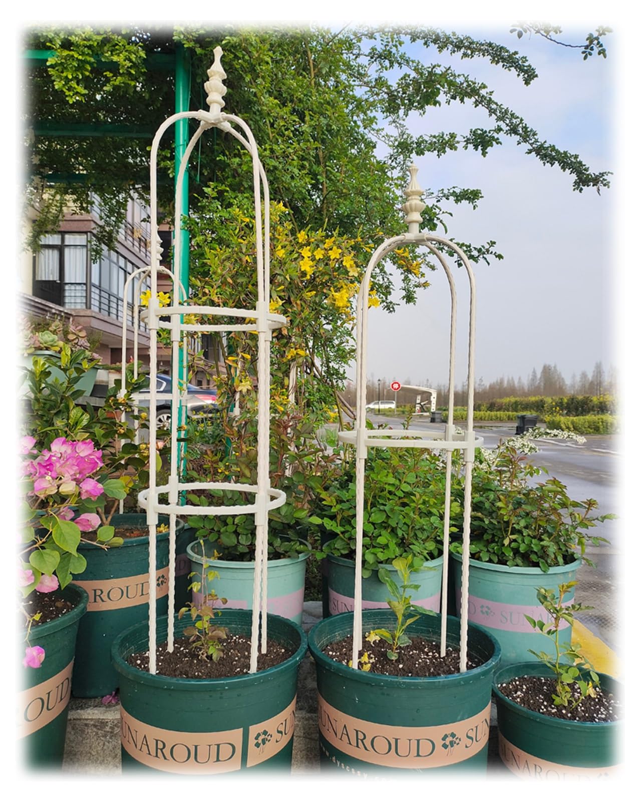 Garden Trellis For Climbing Plants Outdoor Tower Obelisk 90cm/120cm/150cm/180cm High Plant Support Vine Supports Rustproof Metal Tall Tower For Climbing Vines And Flowers Stands 1 Pack ( Color : Cream