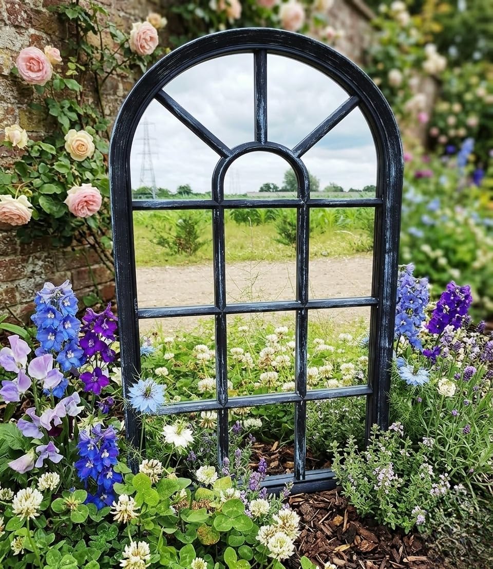 Biznest Window Style Wall Mirror Simply Stylish Decor Wall Window Mirror 69X 34Cm Black Rustic