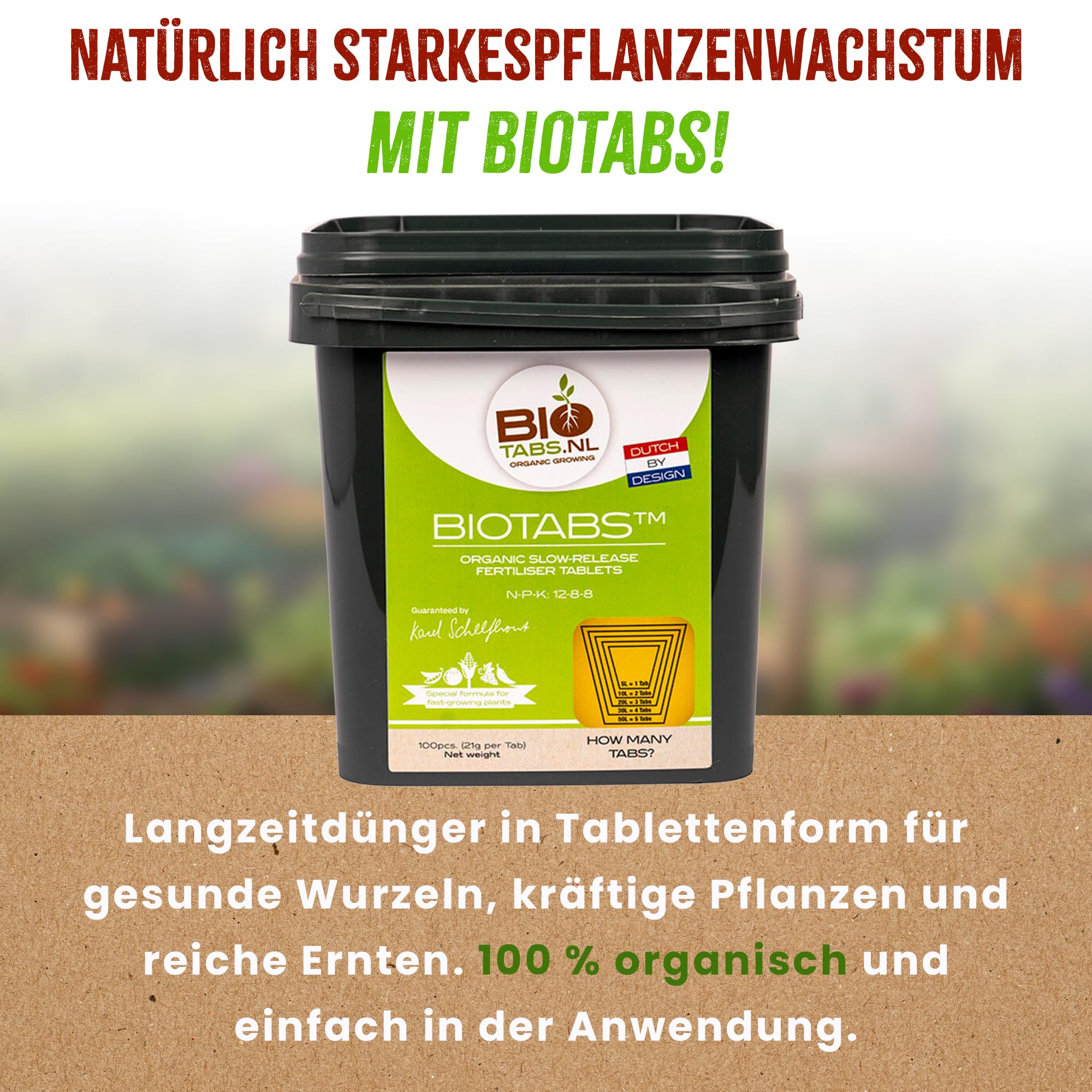 BioTabs 100 Stück – Organischer Langzeitdünger mit Pipette & Messbecher für kräftiges Pflanzenwachstum