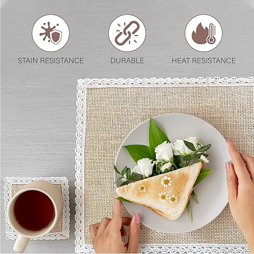 Miniatura 3 de Juego de 8 manteles individuales de arpillera, juego de 4 manteles individuales de granja con posavasos, tapetes y posavasos rústicos de yute,