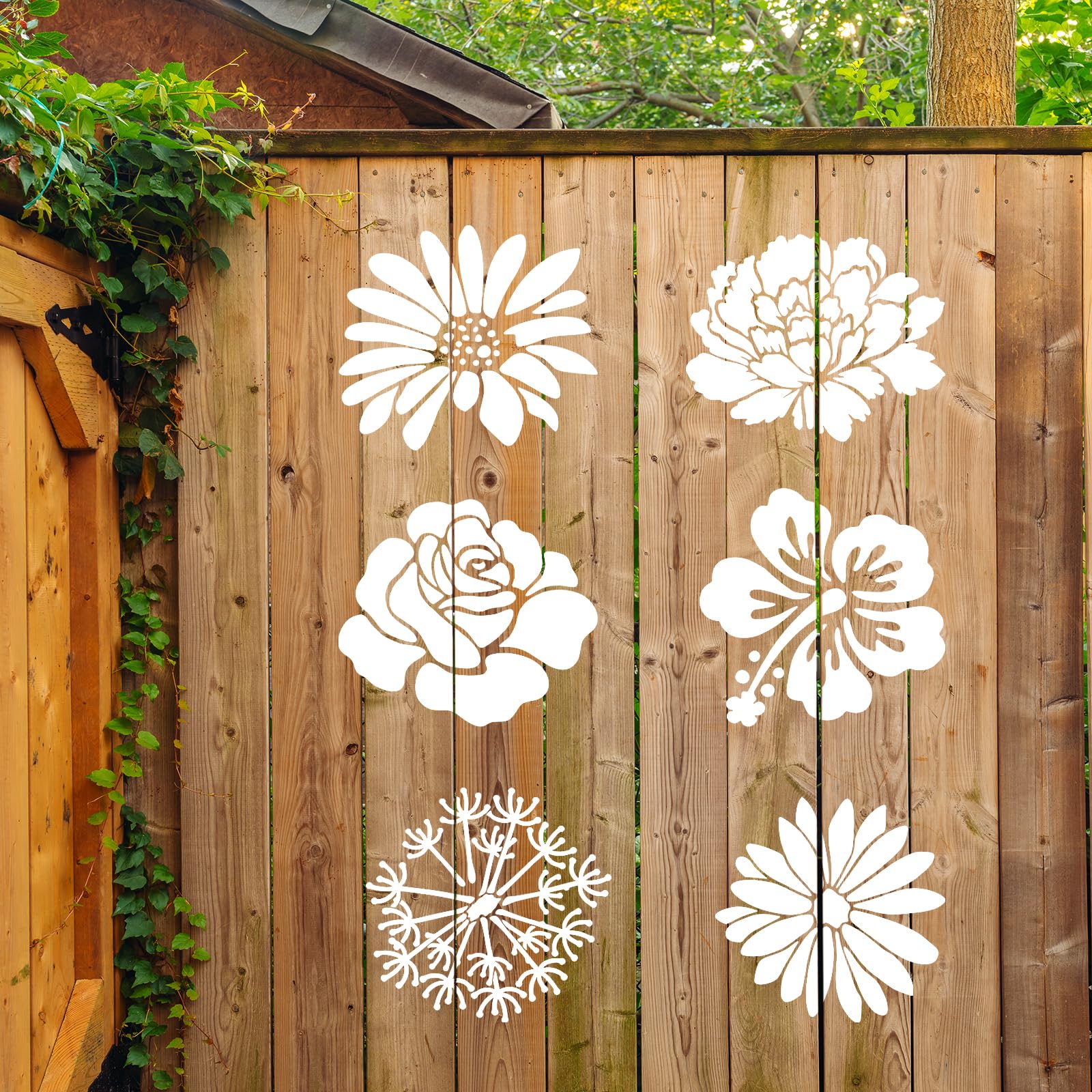 JSRQT 6 Stück Große Blume Schablonen zum Malen von Holz, Wänden, Möbeln und Stoffen, Rosen Gänseblümchen Sonnenblumen Malschablonen für Gartenzäune, DIY-Dekoration, 30cm