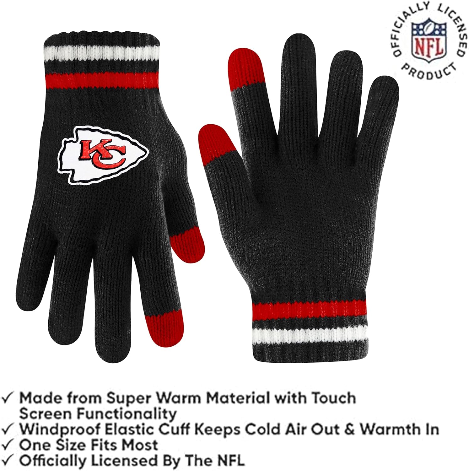 Ultra Game Youth NFL Official Super Soft Team Stripe Winter Beanie Knit Hat with Warm Touch Screen Gloves - Image 3