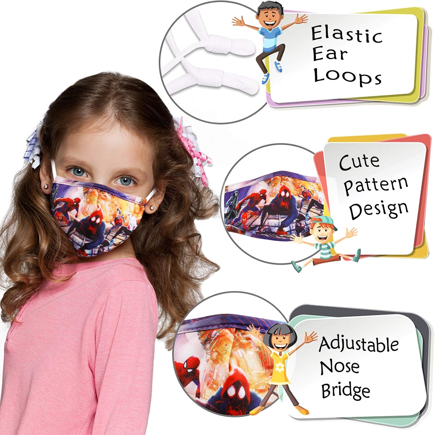 Washable Reusable Kids Face Mask with Adjustable Ear Loops for Girl Boy Gift