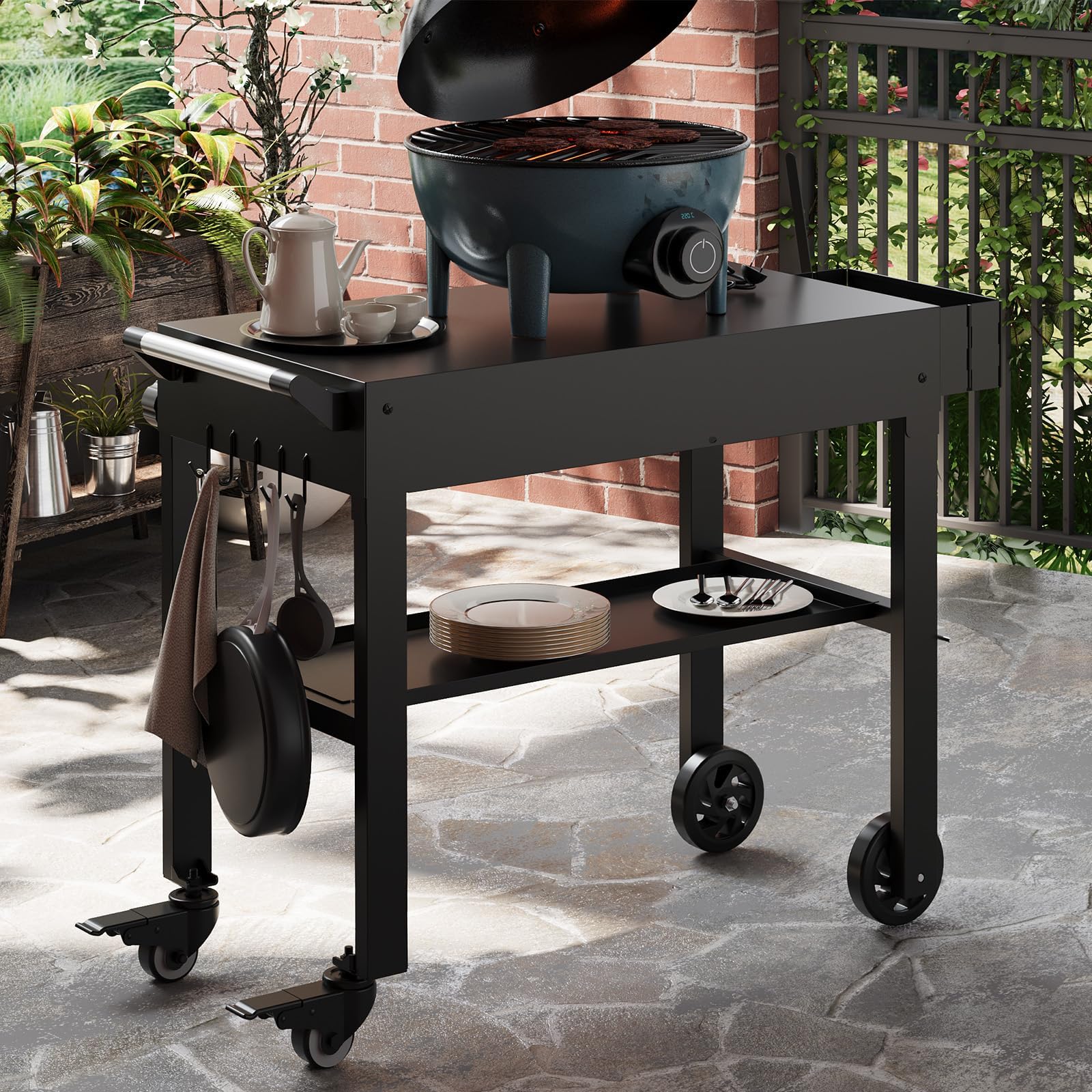 Garvee Chariot Barbecue Pliable pour Plancha, Table Roulante Extérieure