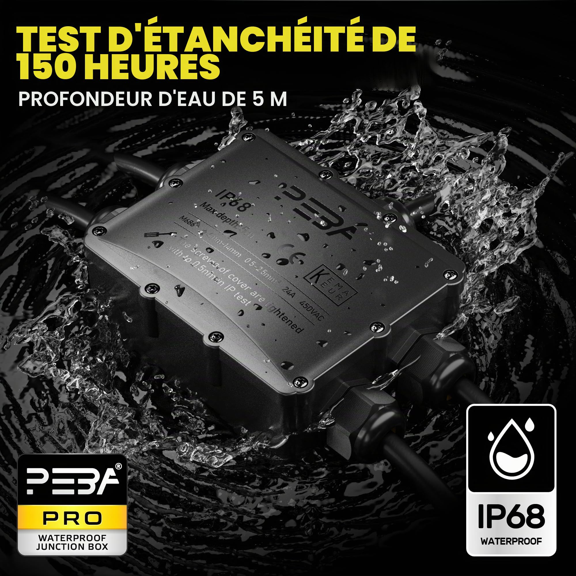 PEBA Boîte dérivation étanche extérieur IP68, Connecteur étanche etanche à 5 Voies pour câble de 4-14 mm de diamètre, Noir