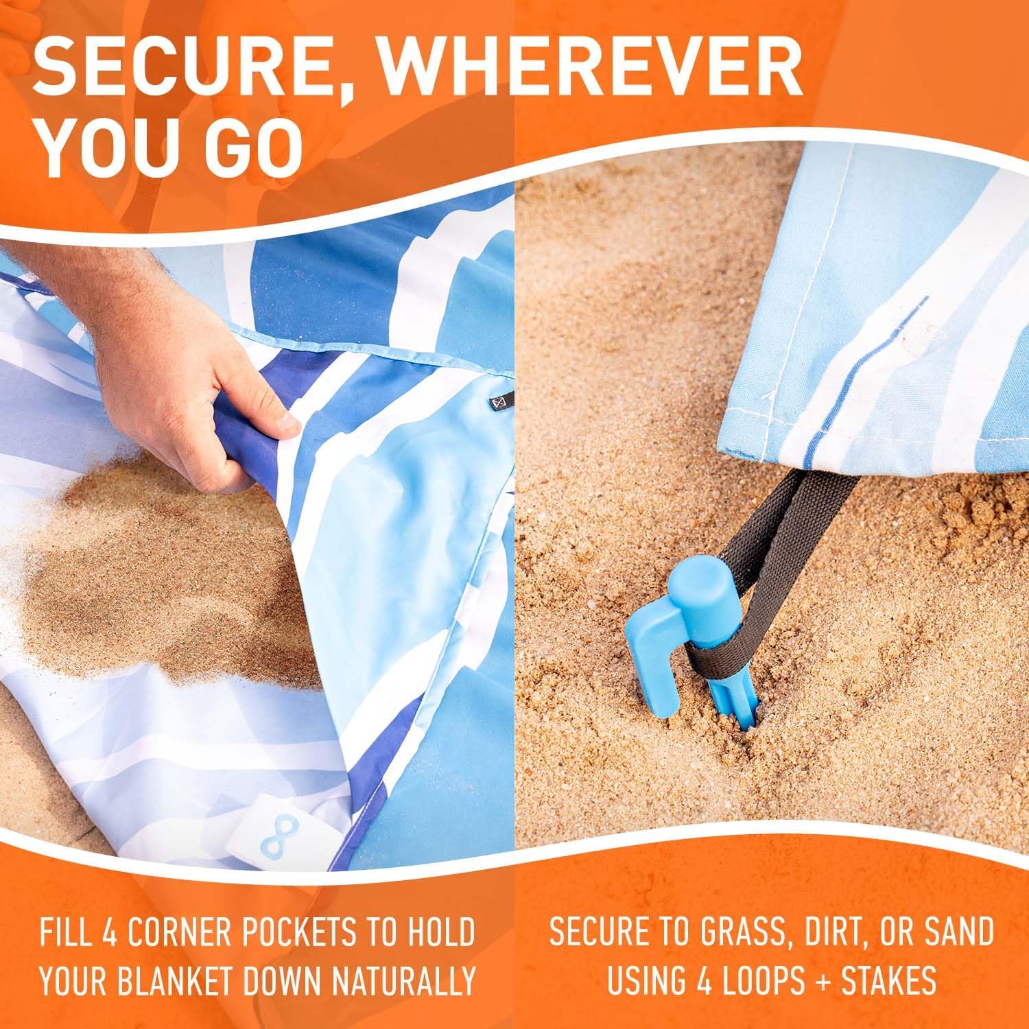 Everlasting Comfort Large Beach Blanket Waterproof & Sandproof - 80" x 80"/ 6.7ft x 6.7ft - Lightweight Picnic Mat, Camping Necessities for 4 People - Accessories for Outdoor Festivals - Blue - Image 4