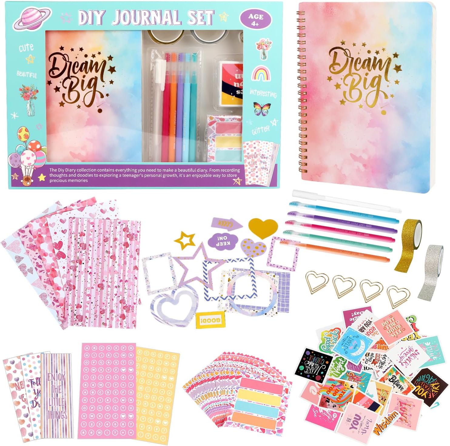 109Pcs DIY Journal Set for Girls, Creativity Journaling Kit for 6 to 12 Year Girls Christmas Birthday Gift, Scrapbook Supplies & Diary Stationery Set