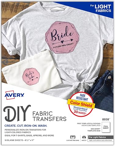 Avery Açık Renk Kumaşlar için Isı Transfer Kağıdı, 21.6x28 cm, Mürekkep Püskürtmeli Yazıcı Uyumlu, 18 Sayfa (8938)