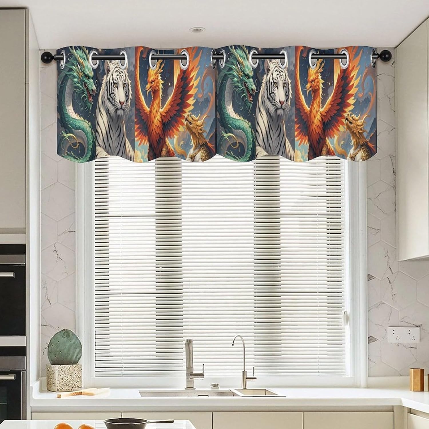 4 Great Divine Beasts Valance for Windows, 2 Pack Kitchen Curtains Modern Home Decor, Soft Blackout Window Curtains for Living Room & Bedroom, 18 X 52 Inch